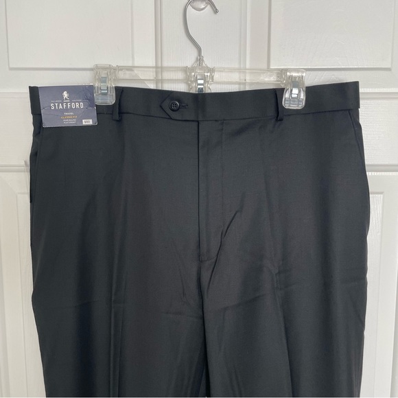 Stafford Black Travel Classic Fit Year Round Flat Front Wool Blend Pants… - Picture 3 of 7